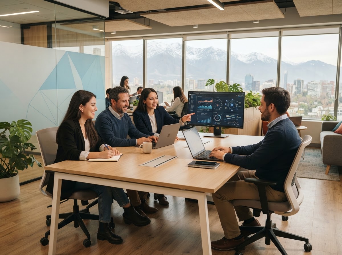 Equipo de análisis de Ganarra IA revisando modelos predictivos de riesgo financiero